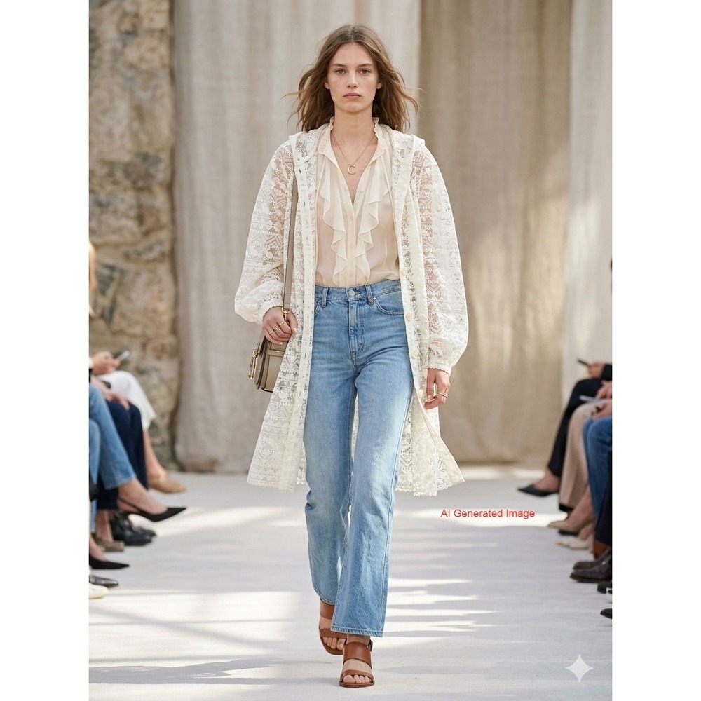 Chloe Engineered Embroidered Structural Lace Parka Jacket White 38 Hooded